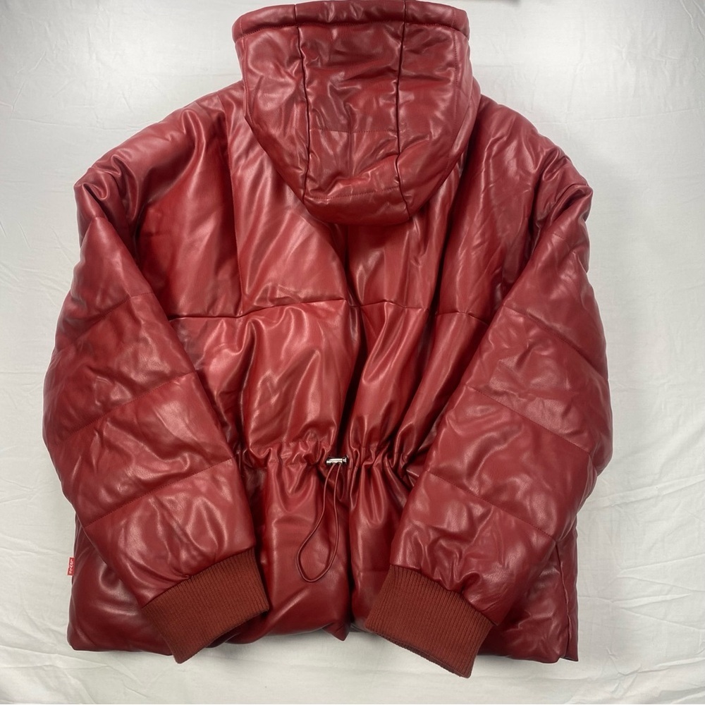 Levi's Women’s Faux Leather Cinch Waist Red Hooded Puffer Coat Size XXL - Picture 2 of 12